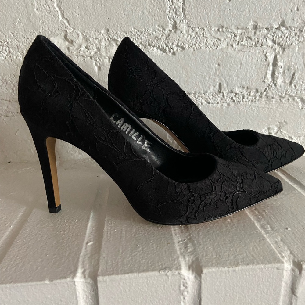 Brooks Brothers Black Lace Pumps / stiletto heels / no box
